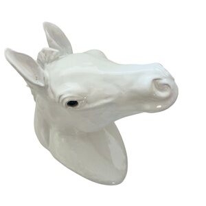 Glazed White Ceramic Glass Eyes Horse Head Wall Mount